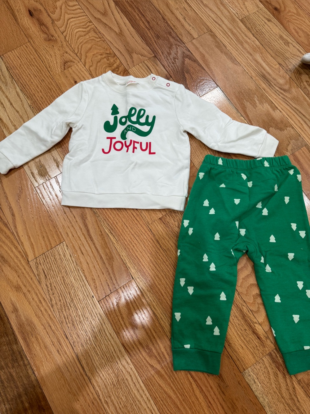 Cat & Jack Kids Green & Cream Holiday Sweatsuit Set